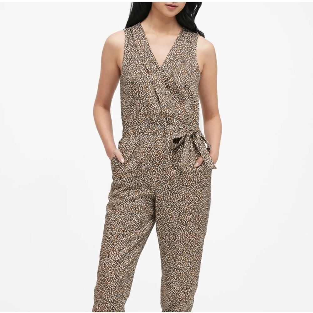Banana Republic Gorgeous Cheetah Print Tencel Wrap Jumpsuit